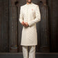 Sherwani Art Silk Cream Machine Embroidery Mens