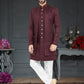 Indo Western Fancy Fabric Magenta Maroon Embroidered Mens