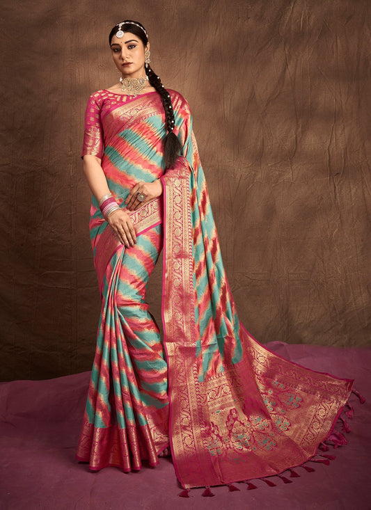 Traditional Saree Silk Magenta Teal Weaving Saree