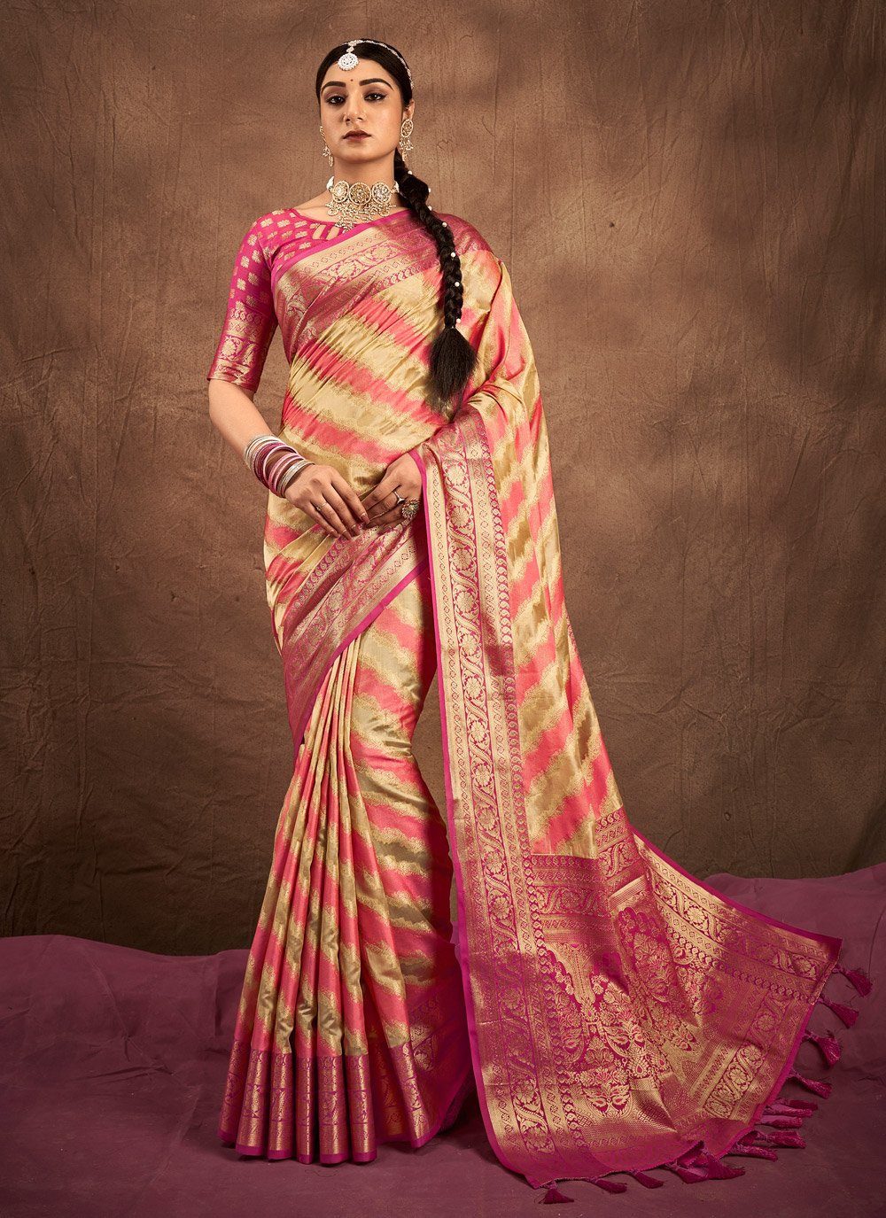 Traditional Saree Silk Magenta Yellow Weaving Saree