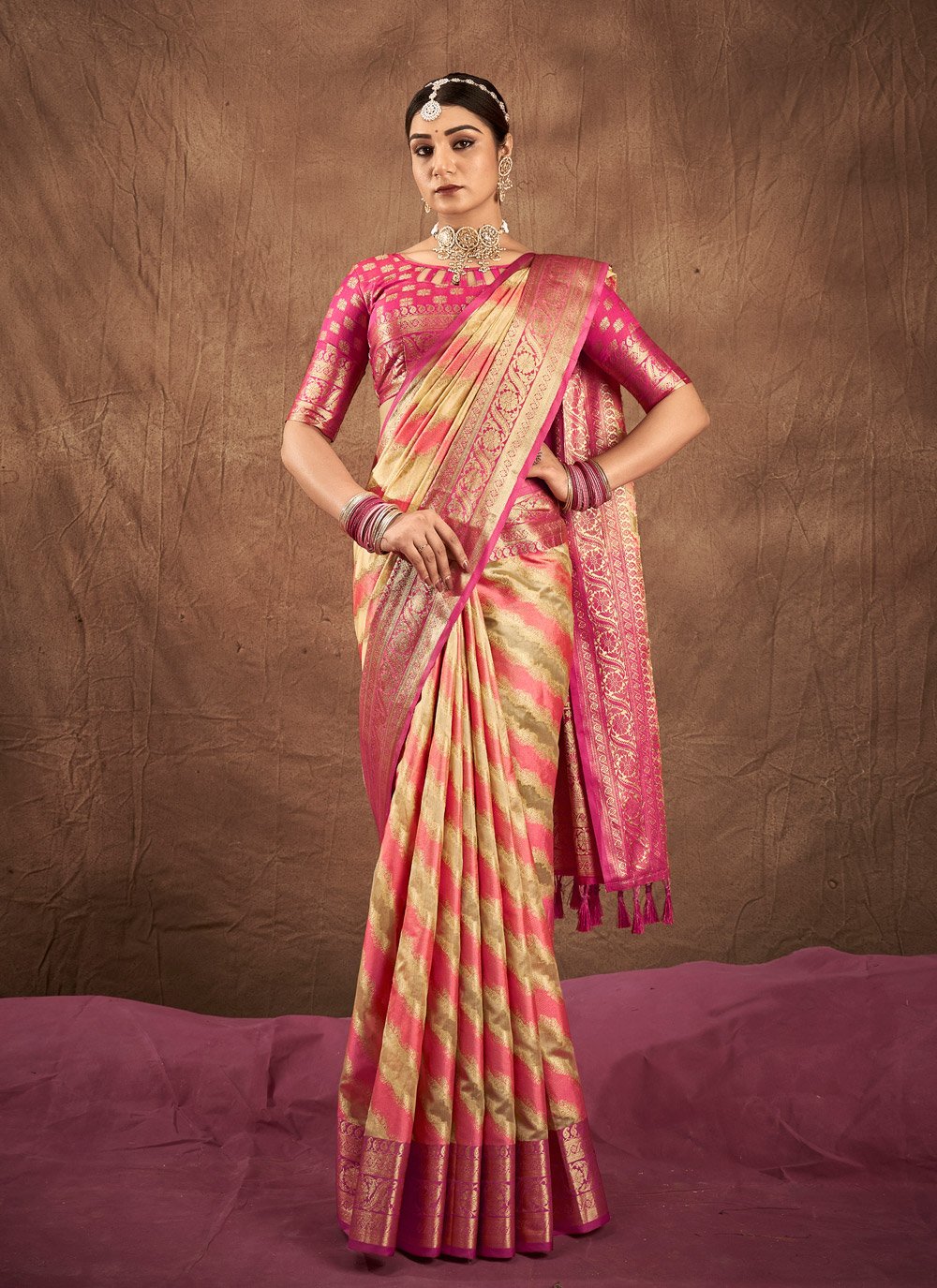 Traditional Saree Silk Magenta Yellow Weaving Saree