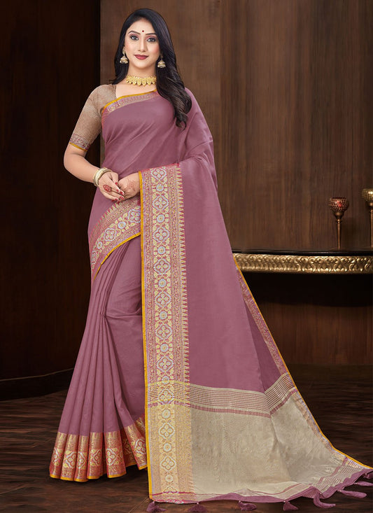 Classic Art Silk Magenta Patch Border Saree