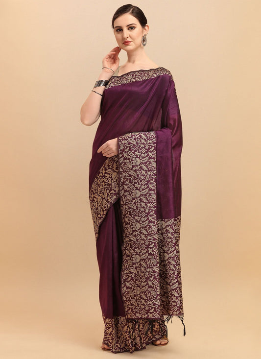 Classic Banglori Silk Raw Silk Magenta Woven Saree