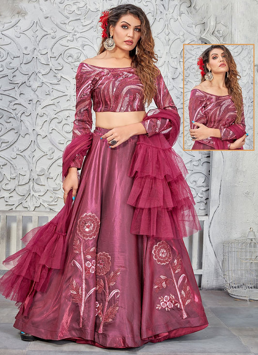 A Line Lehenga Silk Magenta Embroidered Lehenga Choli