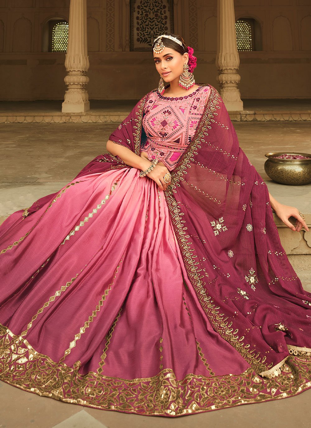 Lehenga Choli Silk Magenta Embroidered Lehenga Choli