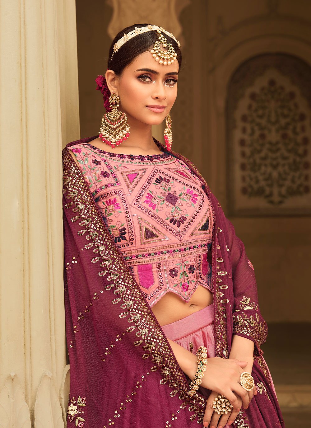 Lehenga Choli Silk Magenta Embroidered Lehenga Choli