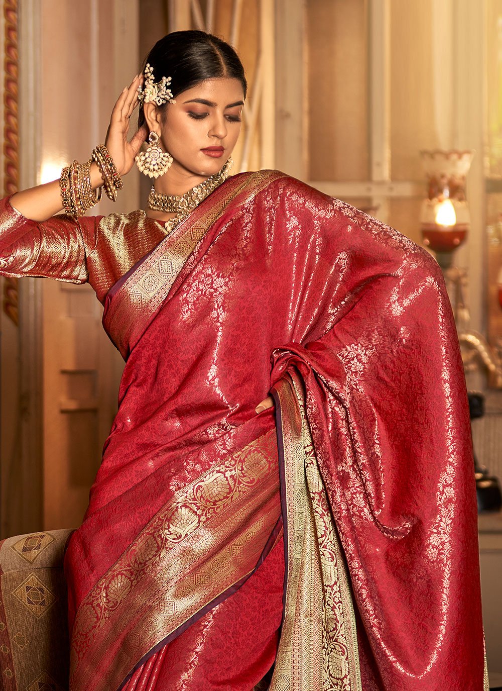 Trendy Saree Kanjivaram Silk Magenta Zari Saree