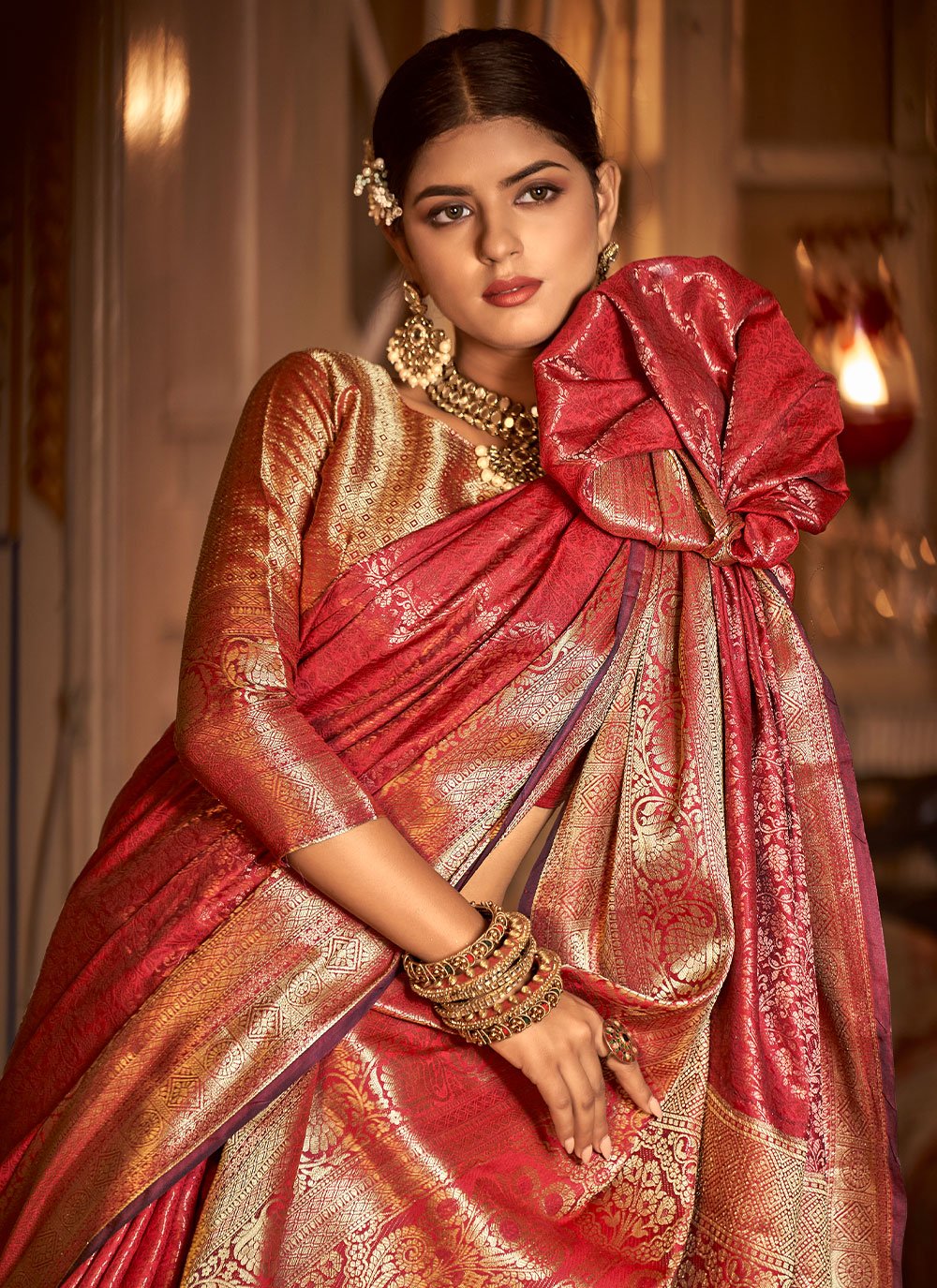 Trendy Saree Kanjivaram Silk Magenta Zari Saree