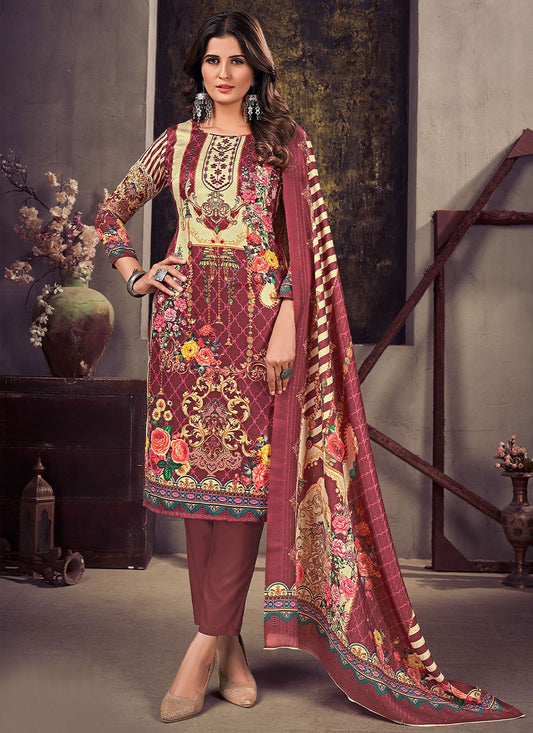 Pant Style Suit Pashmina Magenta Digital Print Salwar Kameez
