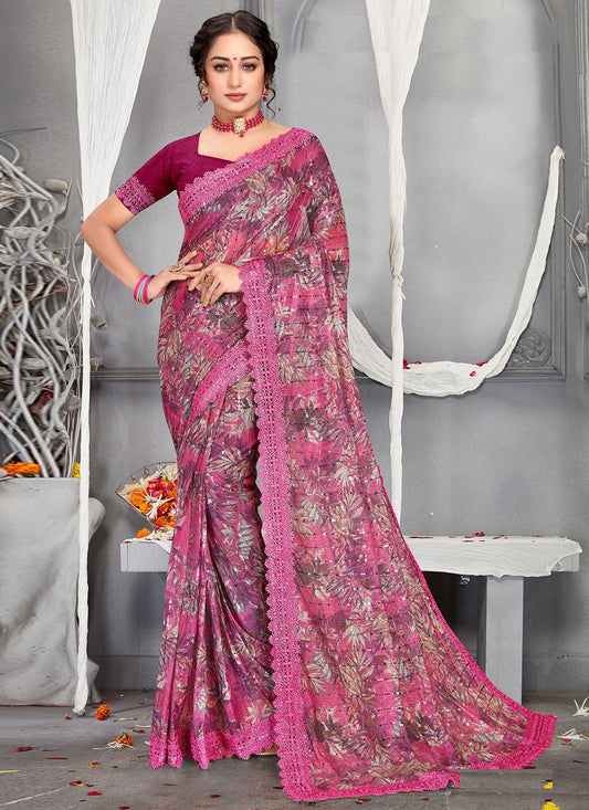 Classic Net Magenta Digital Print Saree