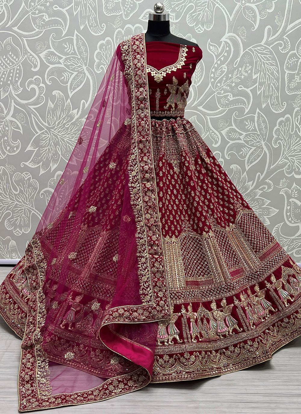 Lehenga Choli Velvet Magenta Diamond Lehenga Choli