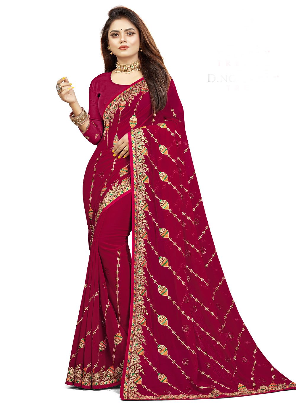 Contemporary Fancy Fabric Magenta Embroidered Saree