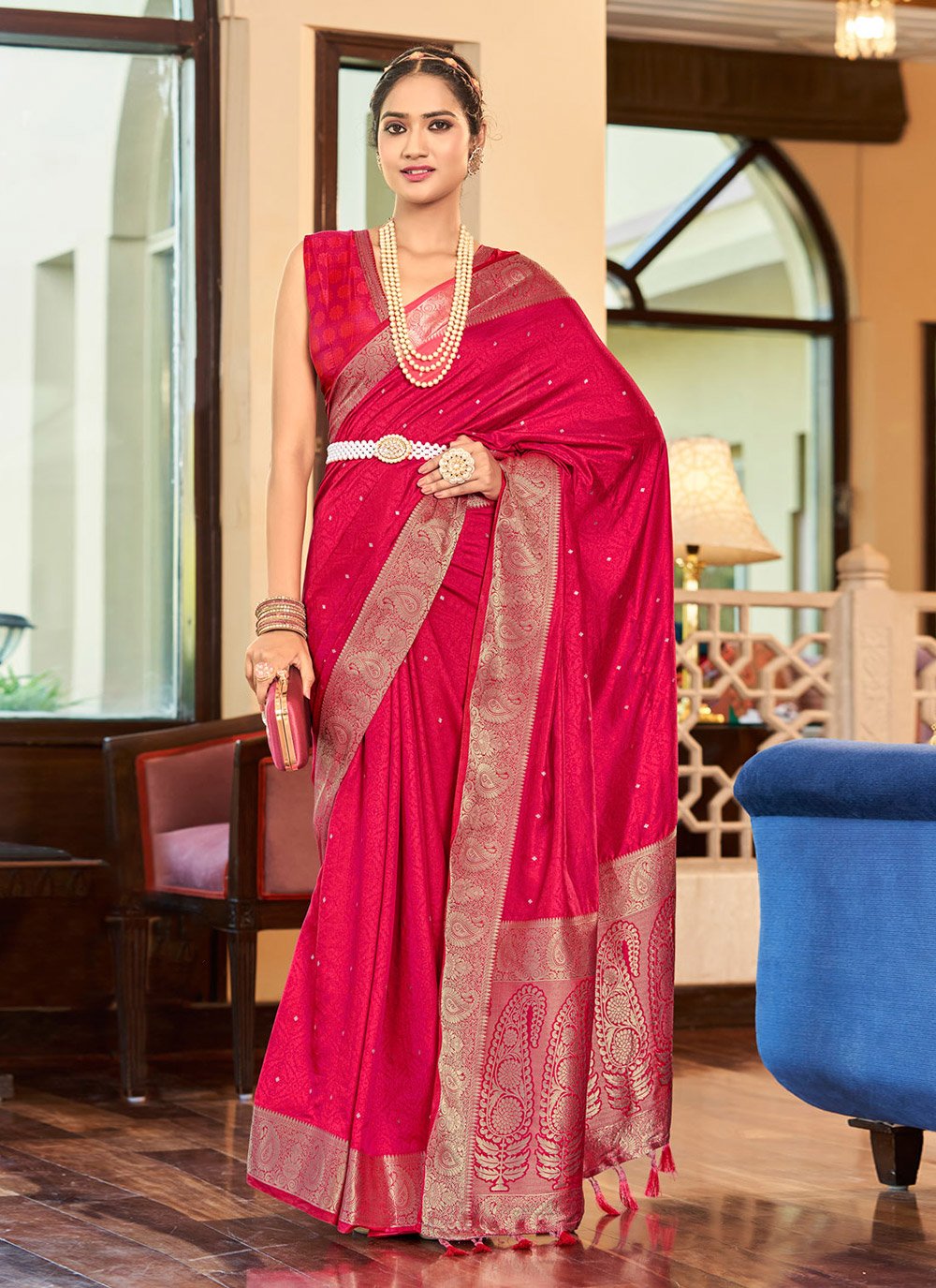 Traditional Saree Silk Magenta Weaving Saree