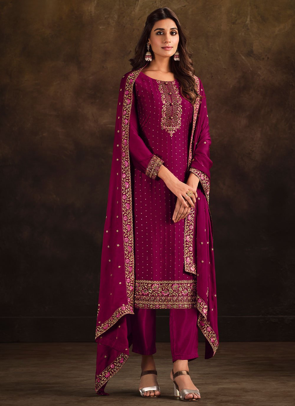 Trendy Suit Georgette Magenta Embroidered Salwar Kameez