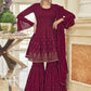 Sharara Set Chinon Silk Magenta Embroidered Salwar Kameez