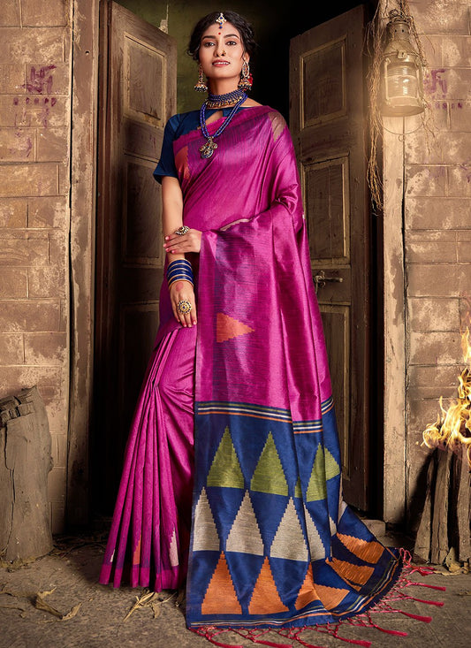 Classic Khadi Silk Magenta Weaving Saree