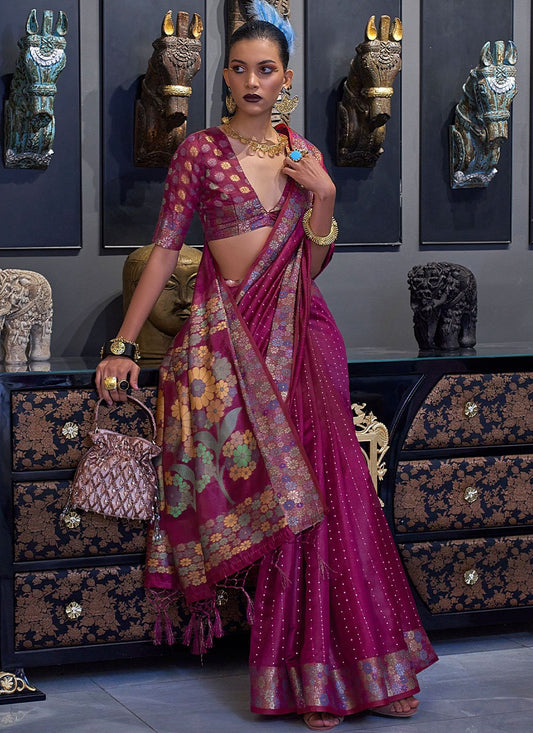 Contemporary Organza Magenta Weaving Saree