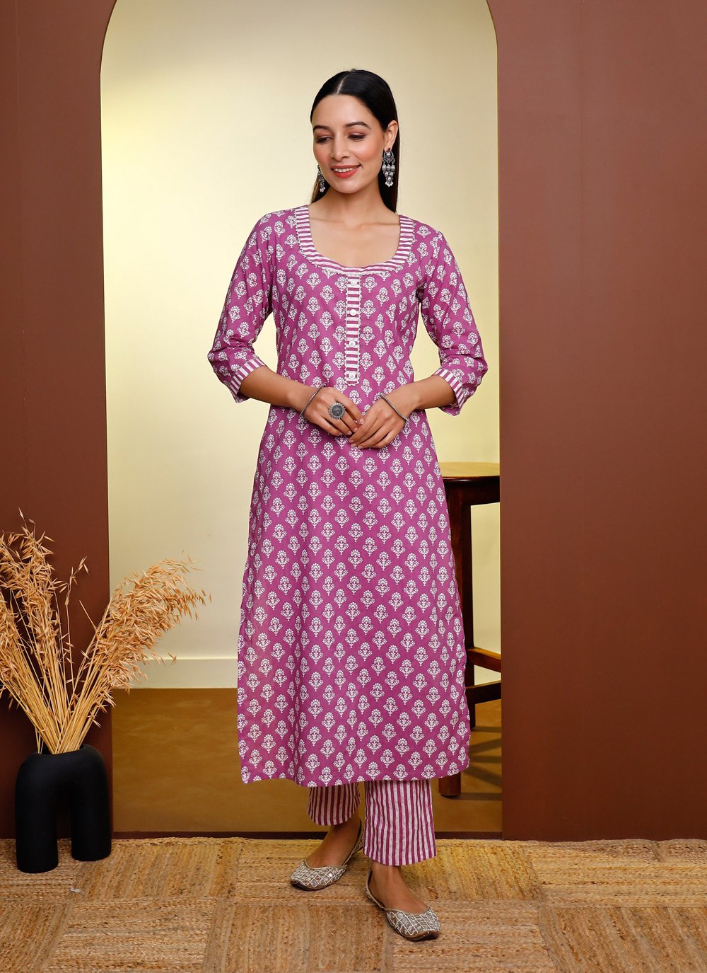 Pant Style Suit Cotton Magenta Print Salwar Kameez