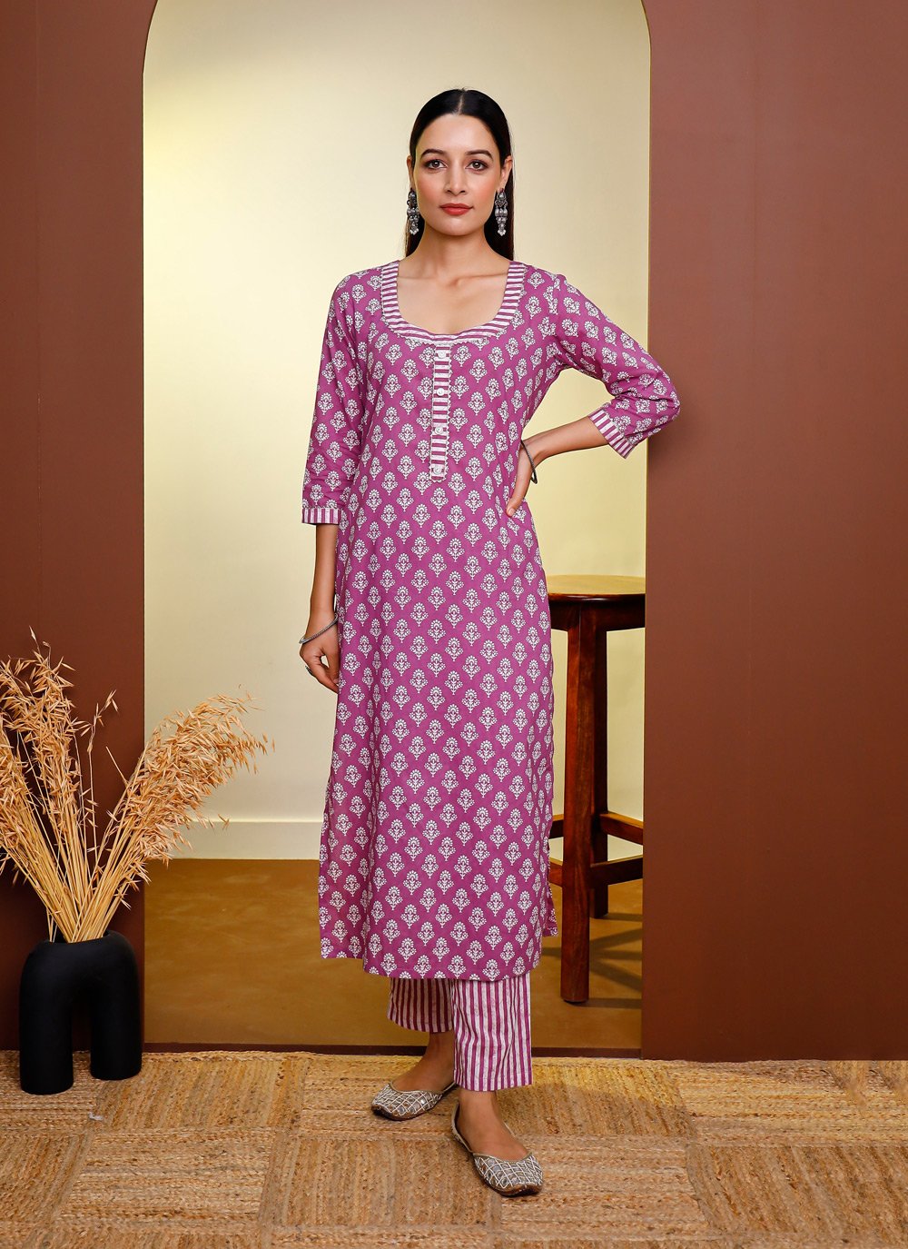 Pant Style Suit Cotton Magenta Print Salwar Kameez