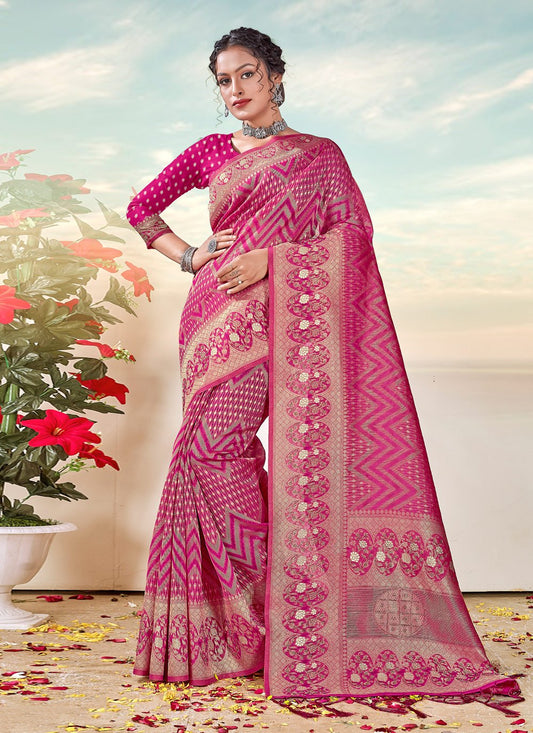 Traditional Saree Organza Magenta Weaving Saree