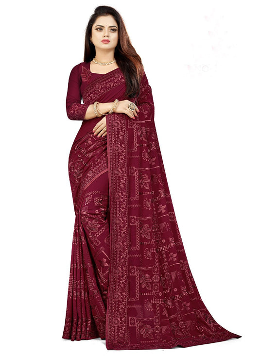 Trendy Saree Georgette Magenta Embroidered Saree