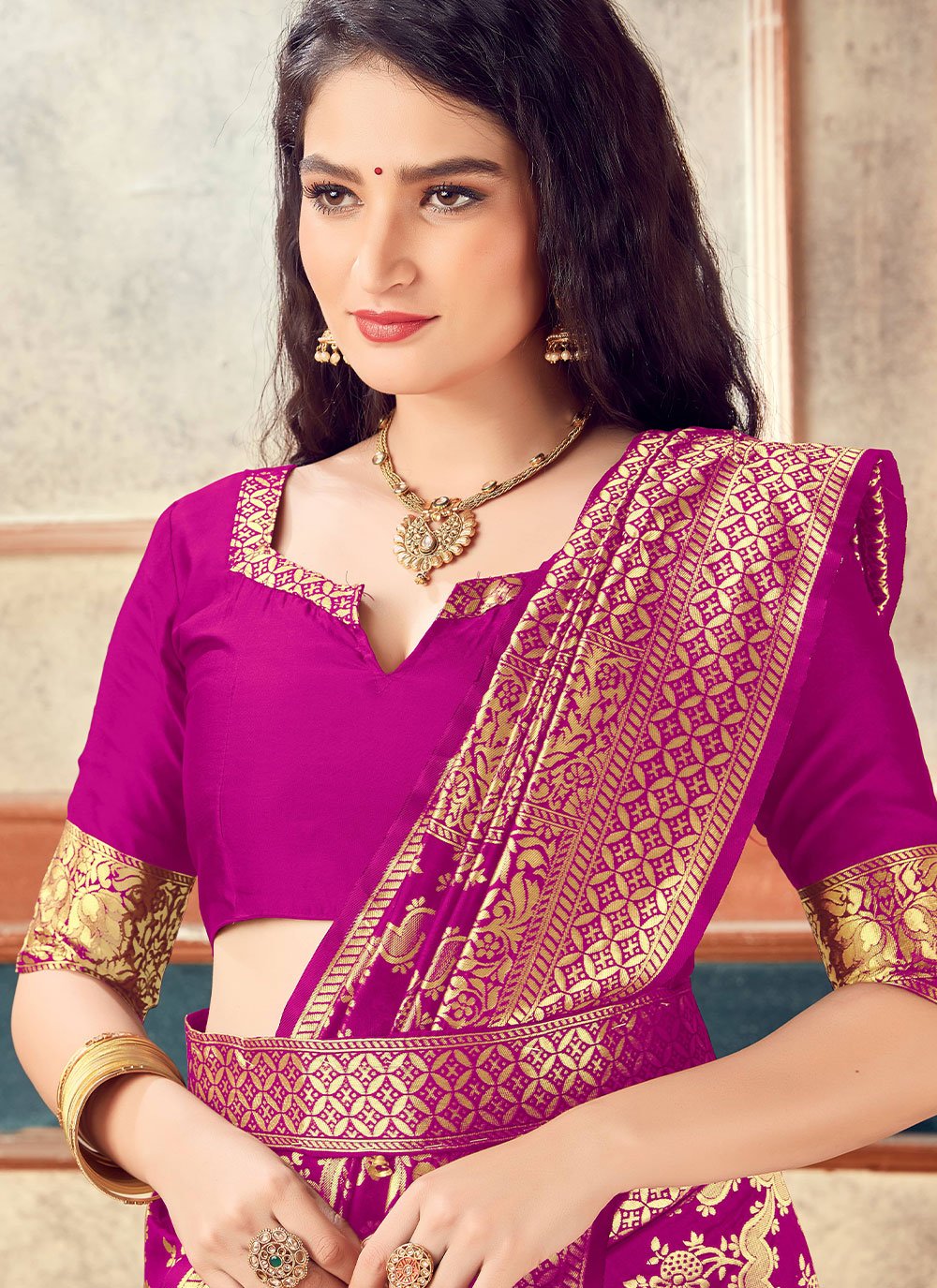 Contemporary Silk Magenta Weaving Saree