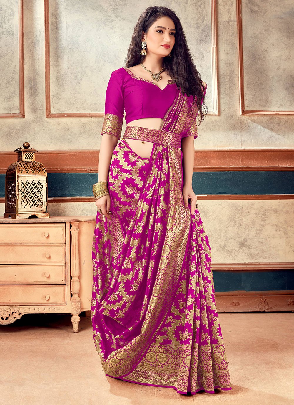 Contemporary Silk Magenta Weaving Saree