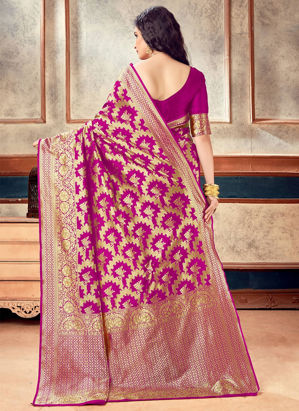 Contemporary Silk Magenta Weaving Saree