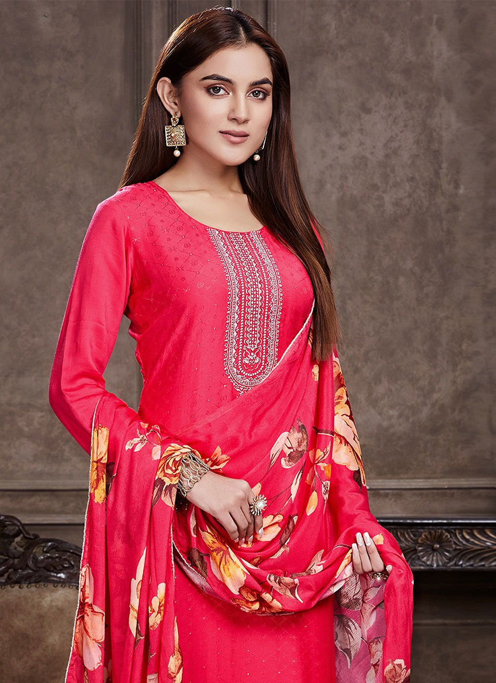 Salwar Suit Muslin Magenta Embroidered Salwar Kameez