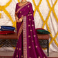 Classic Vichitra Silk Magenta Embroidered Saree