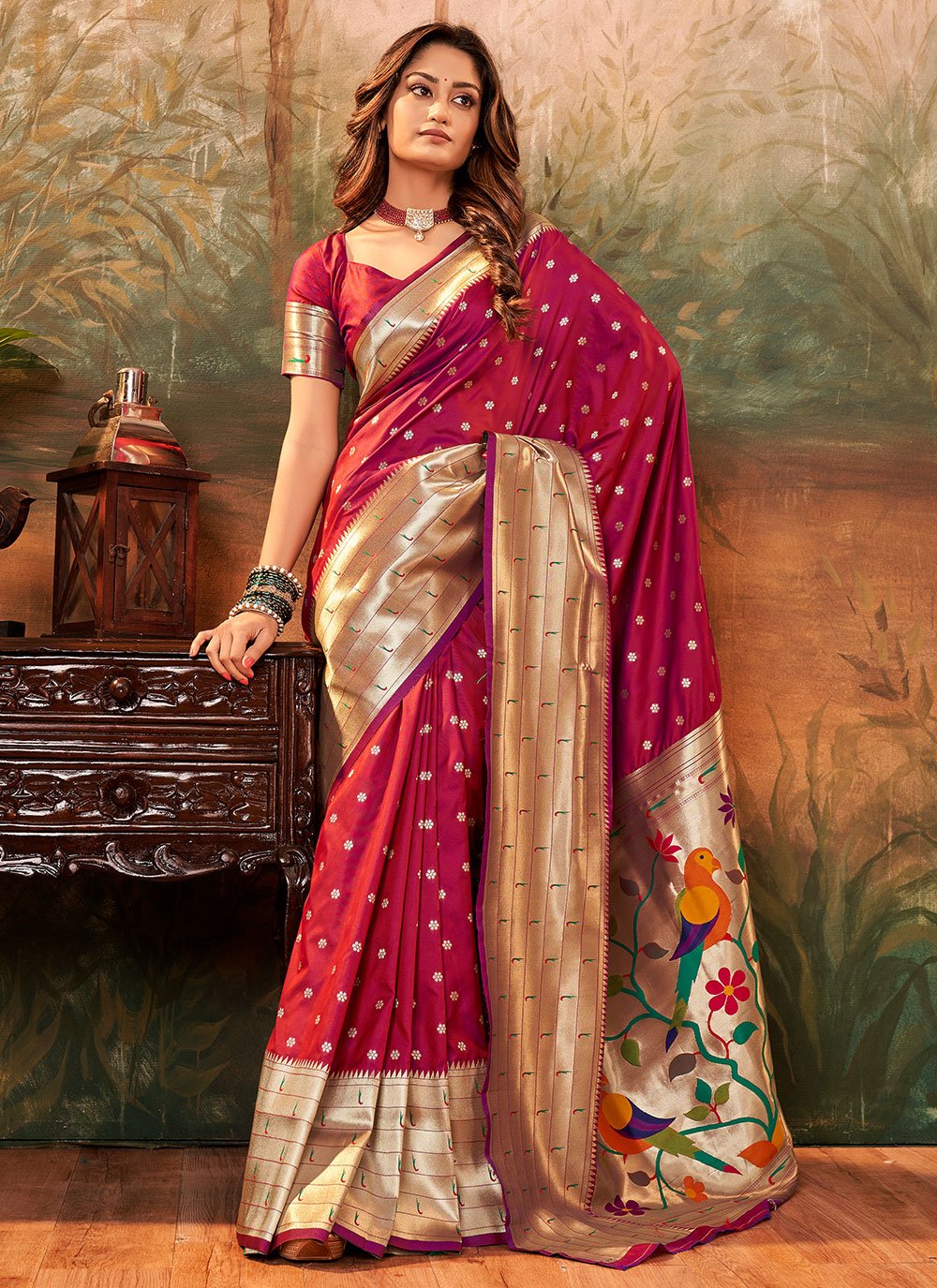 Designer Pure Silk Magenta Weaving Saree