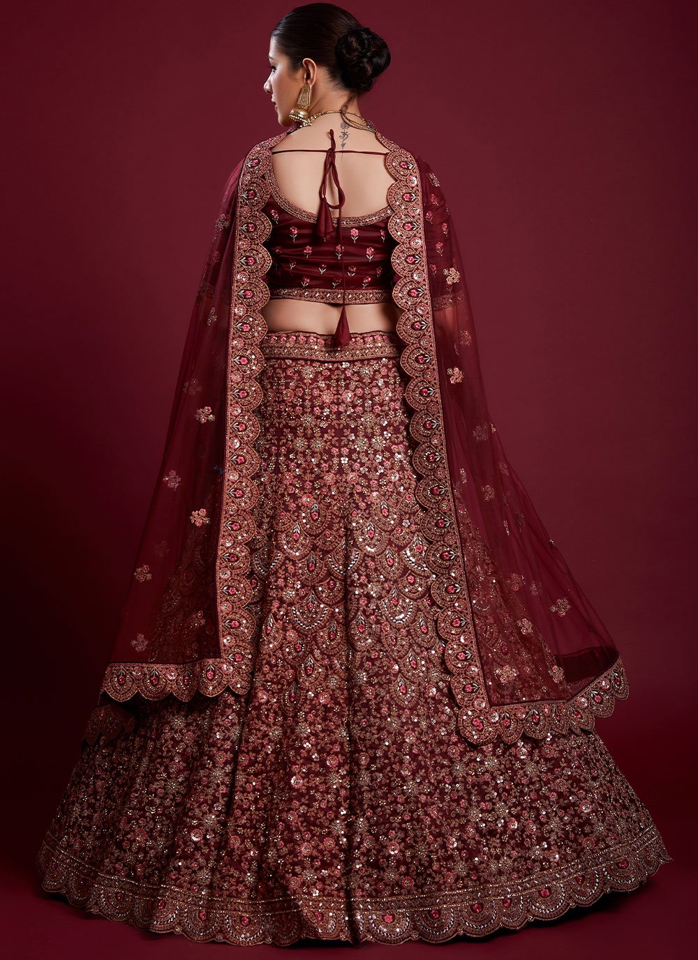 A Line Lehenga Georgette Maroon Dori Work Lehenga Choli