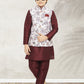 Kurta Payjama With Jacket Banarasi Silk Maroon Off White Print Kids