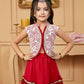 Lehenga Choli Net Maroon Off White Embroidered Kids