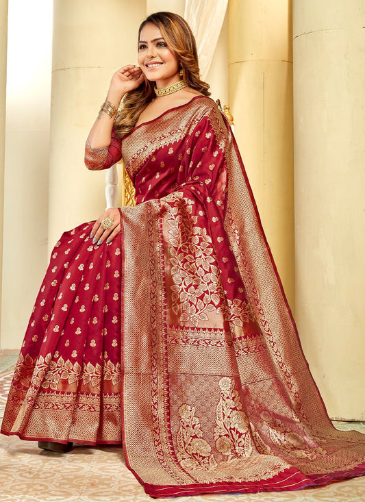 Classic Art Silk Maroon Woven Saree