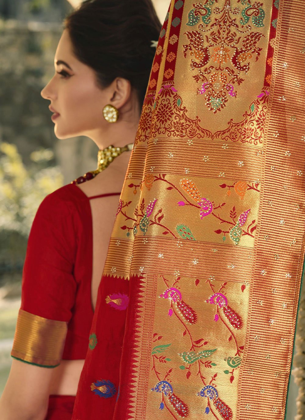 Contemporary Banarasi Silk Maroon Swarovski Saree