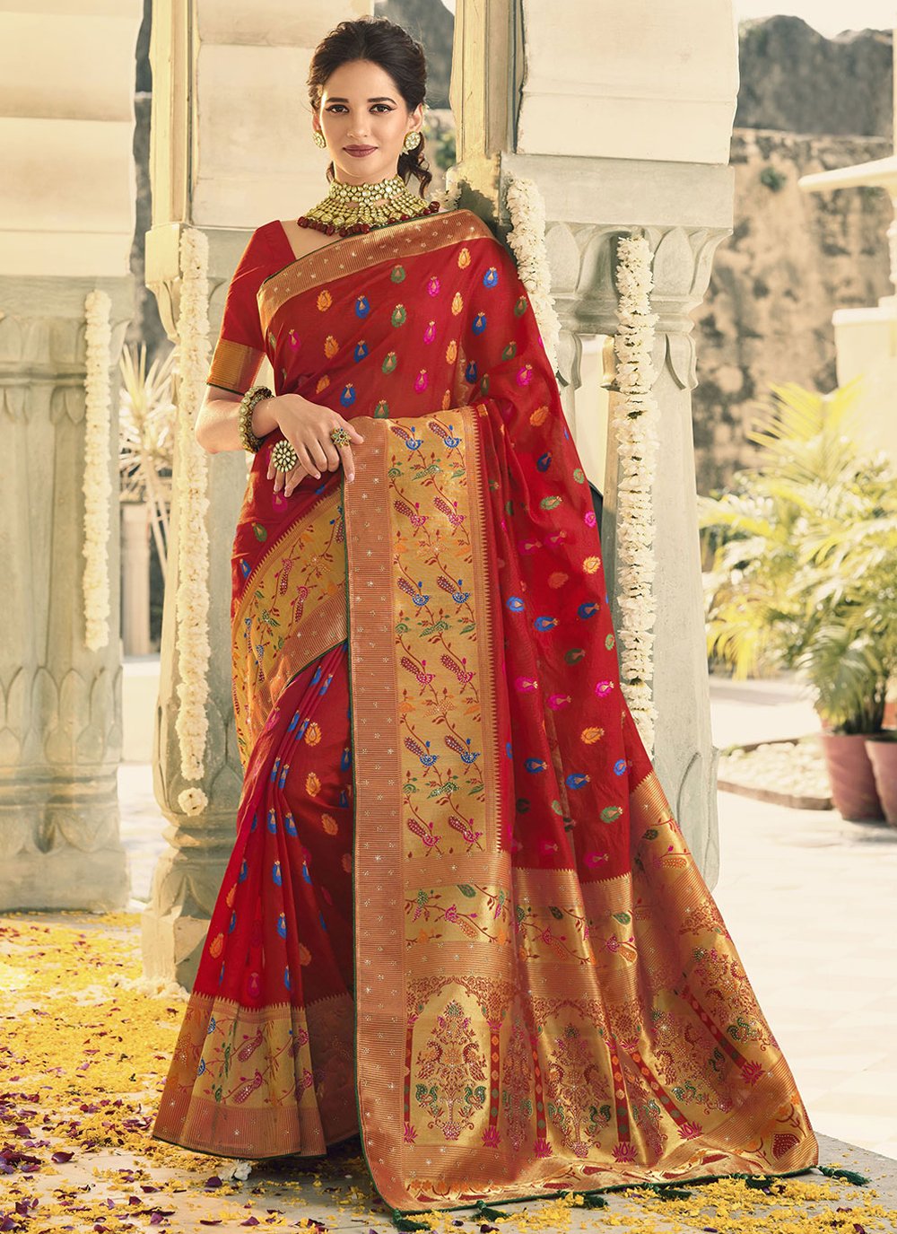 Contemporary Banarasi Silk Maroon Swarovski Saree