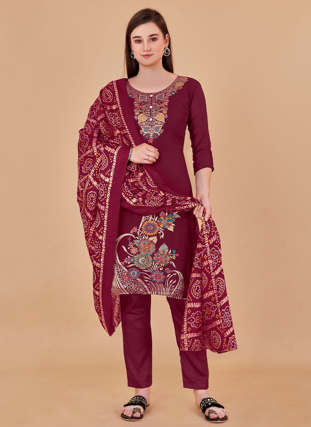 Salwar Suit Banarasi Silk Maroon Jacquard Work Salwar Kameez