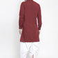 Kurta Blended Cotton Maroon Buttons Mens