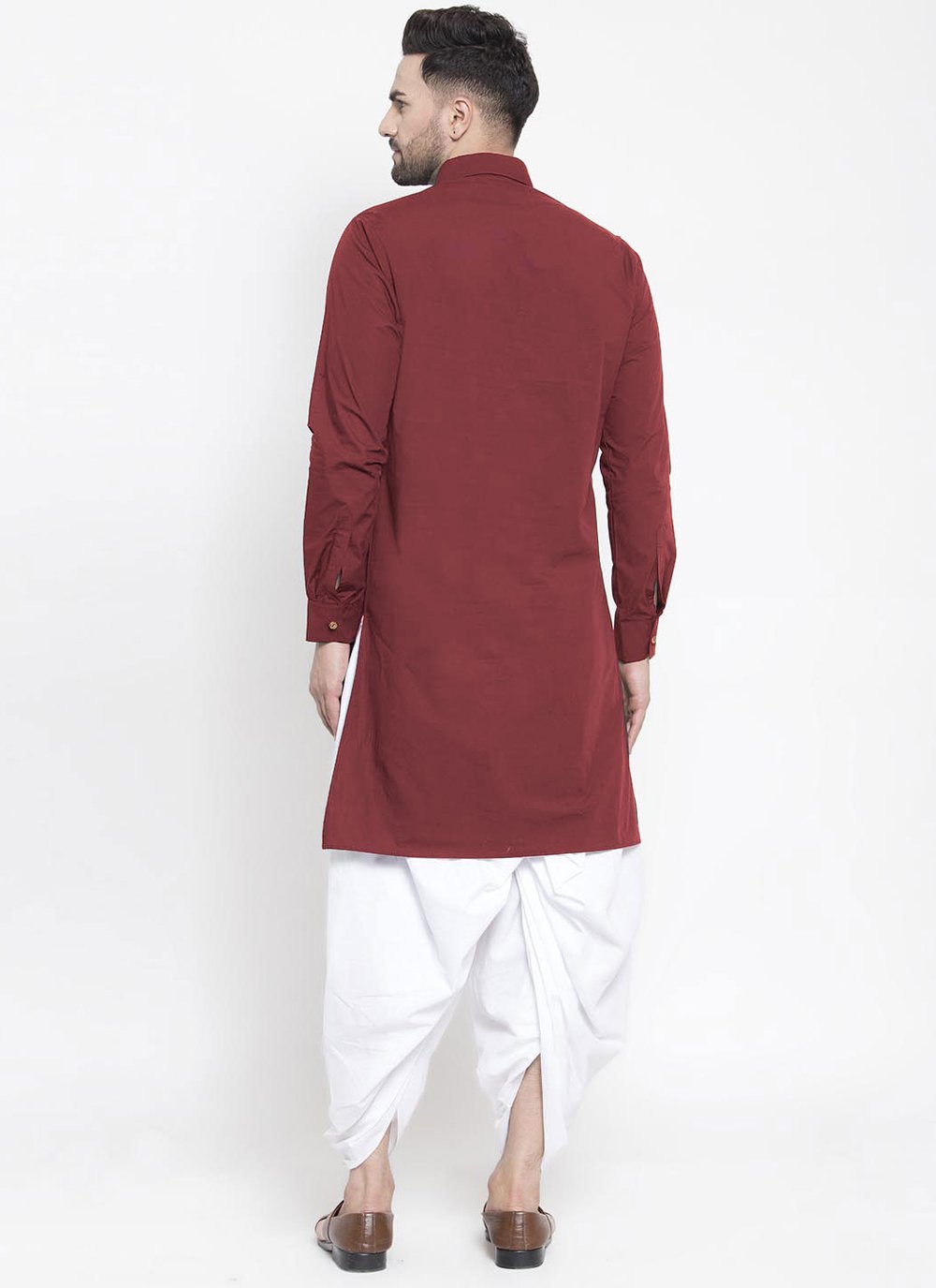 Kurta Blended Cotton Maroon Buttons Mens