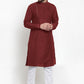 Kurta Blended Cotton Maroon Fancy Work Mens