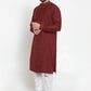 Kurta Blended Cotton Maroon Fancy Work Mens