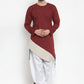 Indo Western Blended Cotton Maroon Plain Mens