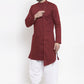 Kurta Blended Cotton Maroon Buttons Mens