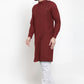 Kurta Blended Cotton Maroon Plain Mens