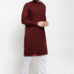 Kurta Blended Cotton Maroon Plain Mens