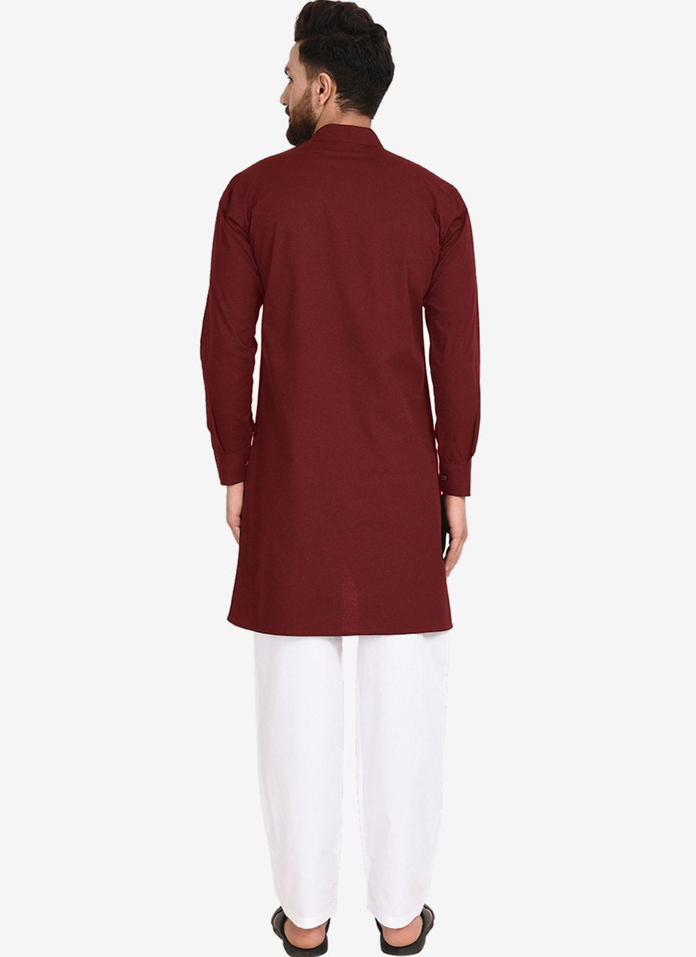 Kurta Pyjama Blended Cotton Maroon Plain Mens