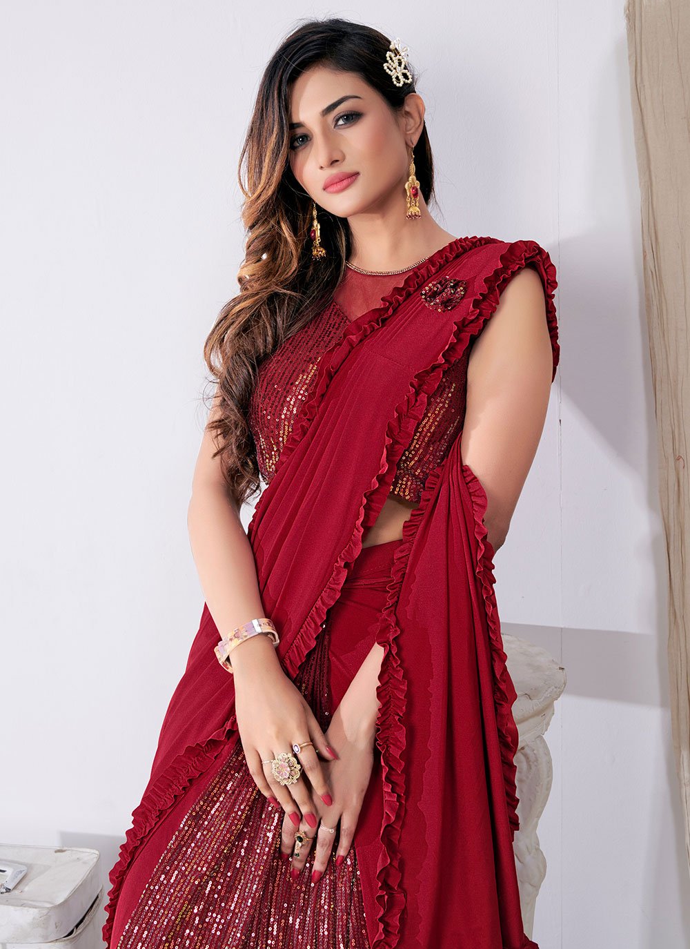 Trendy Saree Imported Maroon Broches Saree