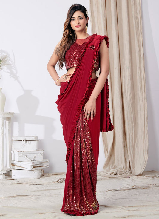 Trendy Saree Imported Maroon Broches Saree