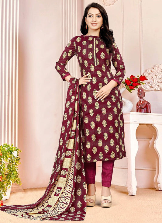 Salwar Suit Cotton Maroon Buttons Salwar Kameez